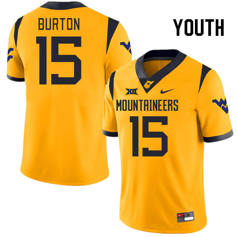 Youth #15 Ryder Burton West Virginia Mountaineers College 2024 New Uniforms Football Jerseys Stitche